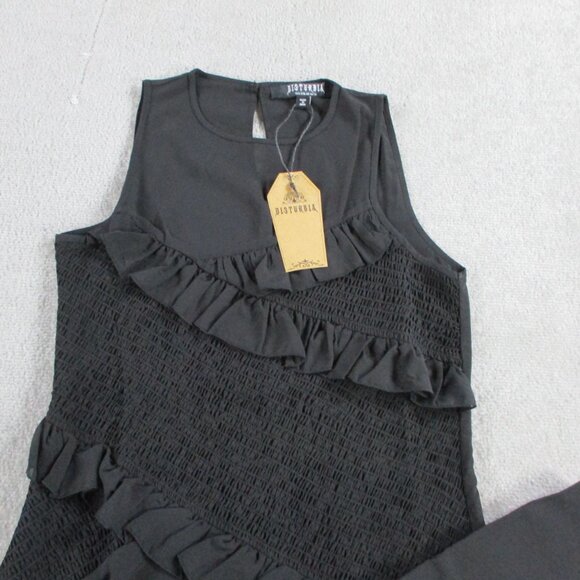 Disturbia Dress Women US 6 UK 10 Black Reflections Black Frill Detail Sleeveless - Picture 4 of 10